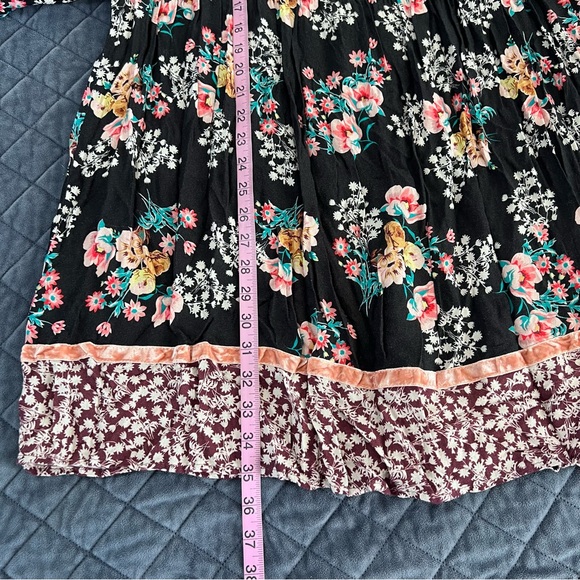Uncle Frank Dress Women’s Small Medium Floral Sheath Raglan Boho Velvet Trim B17 - Picture 4 of 10